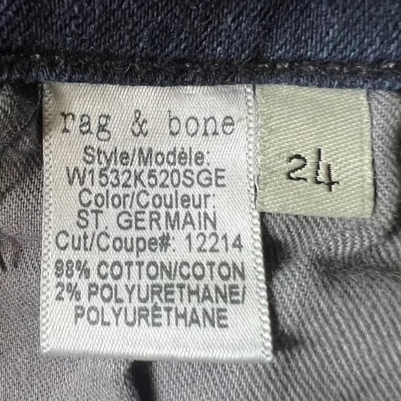 Rag & Bone 10 Inch Skinny Jeans Dark Wash Stretch Size 24 MSRP $195 - Picture 13 of 15
